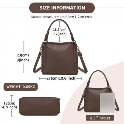 HBM2509 - Miss Lulu Textured PU Leather Crossbody Handbag with Woven Accents for Women
