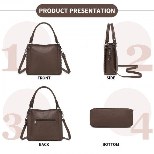 HBM2509 - Miss Lulu Textured PU Leather Crossbody Handbag with Woven Accents for Women