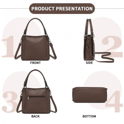 HBM2509 - Miss Lulu Textured PU Leather Crossbody Handbag with Woven Accents for Women