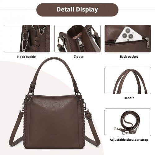HBM2509 - Miss Lulu Textured PU Leather Crossbody Handbag with Woven Accents for Women