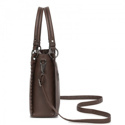 HBM2509 - Miss Lulu Textured PU Leather Crossbody Handbag with Woven Accents for Women
