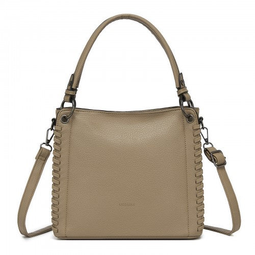 HBM2509 - Miss Lulu Textured PU Leather Crossbody Handbag with Woven Accents for Women - Khaki