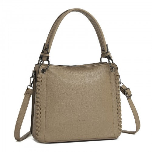 HBM2509 - Miss Lulu Textured PU Leather Crossbody Handbag with Woven Accents for Women - Khaki