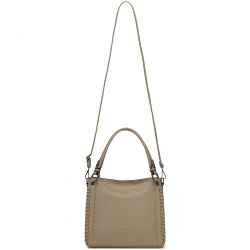 HBM2509 - Miss Lulu Textured PU Leather Crossbody Handbag with Woven Accents for Women - Khaki
