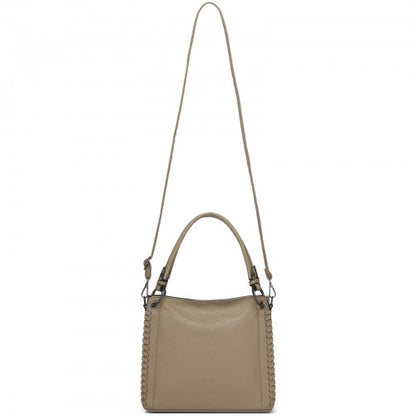 HBM2509 - Miss Lulu Textured PU Leather Crossbody Handbag with Woven Accents for Women - Khaki