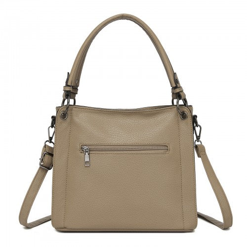 HBM2509 - Miss Lulu Textured PU Leather Crossbody Handbag with Woven Accents for Women - Khaki