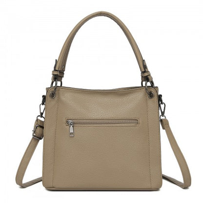 HBM2509 - Miss Lulu Textured PU Leather Crossbody Handbag with Woven Accents for Women - Khaki