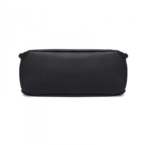 HBM2509 - Miss Lulu Textured PU Leather Crossbody Handbag with Woven Accents for Women - Black
