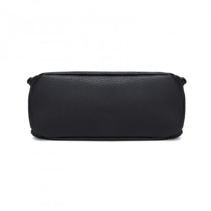 HBM2509 - Miss Lulu Textured PU Leather Crossbody Handbag with Woven Accents for Women - Black