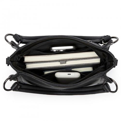 HBM2509 - Miss Lulu Textured PU Leather Crossbody Handbag with Woven Accents for Women - Black