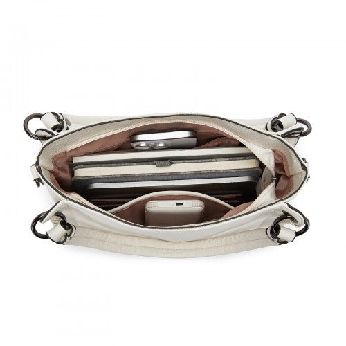 HBM2509 - Miss Lulu Textured PU Leather Crossbody Handbag with Woven Accents for Women - Beige