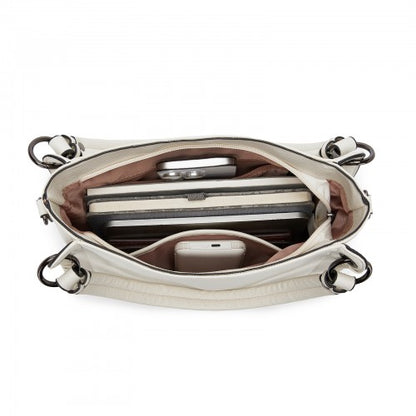 HBM2509 - Miss Lulu Textured PU Leather Crossbody Handbag with Woven Accents for Women - Beige