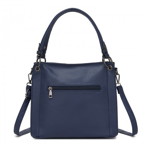 HBM2509 - Miss Lulu Textured PU Leather Crossbody Handbag with Woven Accents for Women - Navy