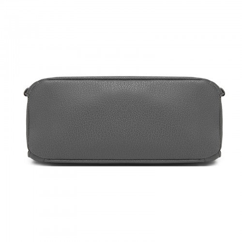 HBM2509 - Miss Lulu Textured PU Leather Crossbody Handbag with Woven Accents for Women - Grey