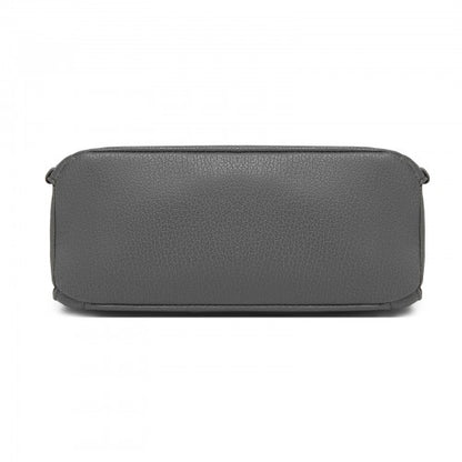 HBM2509 - Miss Lulu Textured PU Leather Crossbody Handbag with Woven Accents for Women - Grey