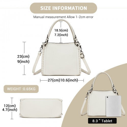 HBM2509 - Miss Lulu Textured PU Leather Crossbody Handbag with Woven Accents for Women - Beige