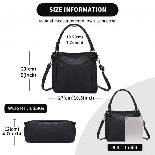 HBM2509 - Miss Lulu Textured PU Leather Crossbody Handbag with Woven Accents for Women - Black