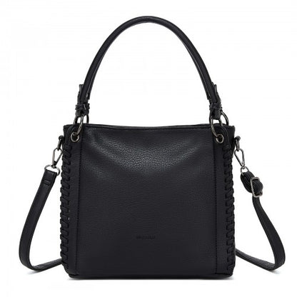 HBM2509 - Miss Lulu Textured PU Leather Crossbody Handbag with Woven Accents for Women - Black