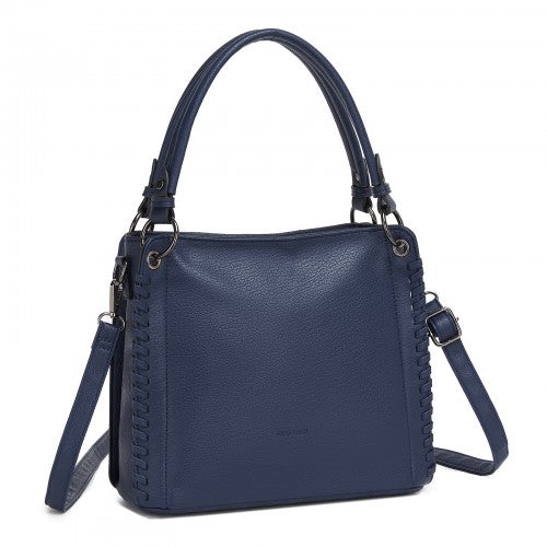 HBM2509 - Miss Lulu Textured PU Leather Crossbody Handbag with Woven Accents for Women - Navy