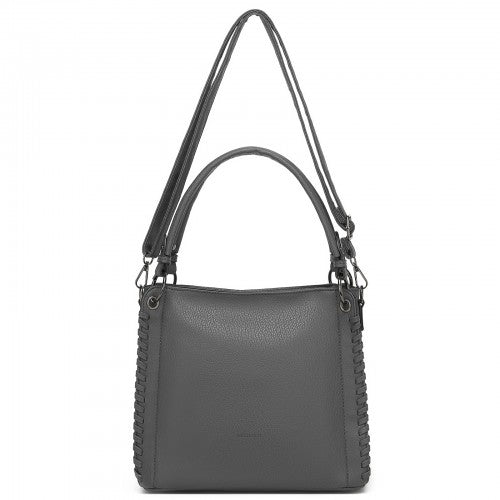 HBM2509 - Miss Lulu Textured PU Leather Crossbody Handbag with Woven Accents for Women - Grey