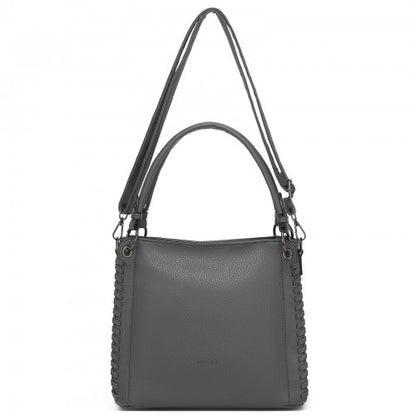 HBM2509 - Miss Lulu Textured PU Leather Crossbody Handbag with Woven Accents for Women - Grey