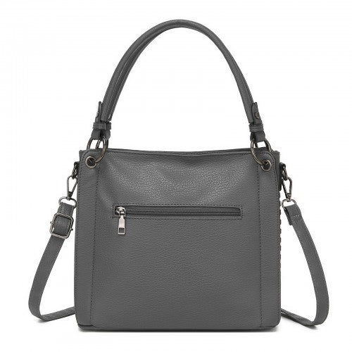 HBM2509 - Miss Lulu Textured PU Leather Crossbody Handbag with Woven Accents for Women - Grey