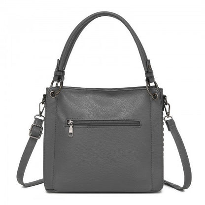 HBM2509 - Miss Lulu Textured PU Leather Crossbody Handbag with Woven Accents for Women - Grey