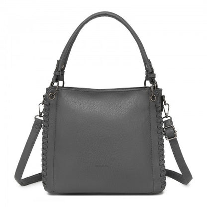 HBM2509 - Miss Lulu Textured PU Leather Crossbody Handbag with Woven Accents for Women - Grey