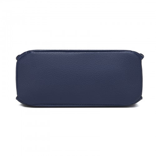 HBM2509 - Miss Lulu Textured PU Leather Crossbody Handbag with Woven Accents for Women - Navy