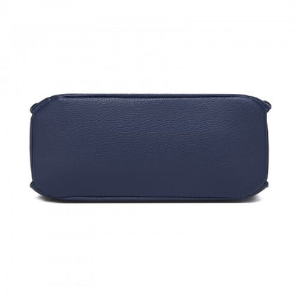 HBM2509 - Miss Lulu Textured PU Leather Crossbody Handbag with Woven Accents for Women - Navy