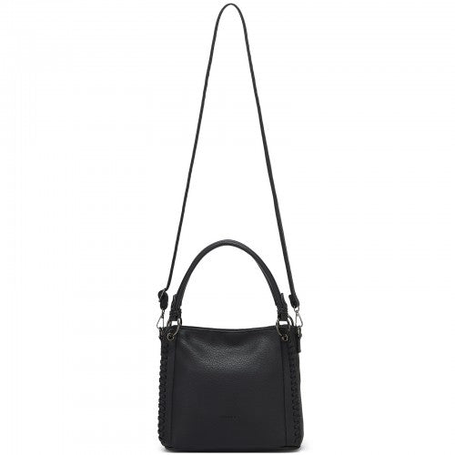 HBM2509 - Miss Lulu Textured PU Leather Crossbody Handbag with Woven Accents for Women - Black