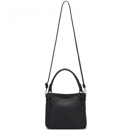 HBM2509 - Miss Lulu Textured PU Leather Crossbody Handbag with Woven Accents for Women - Black