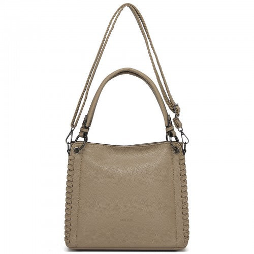 HBM2509 - Miss Lulu Textured PU Leather Crossbody Handbag with Woven Accents for Women - Khaki