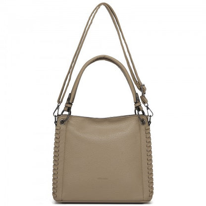 HBM2509 - Miss Lulu Textured PU Leather Crossbody Handbag with Woven Accents for Women - Khaki