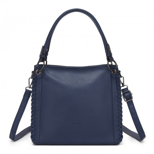 HBM2509 - Miss Lulu Textured PU Leather Crossbody Handbag with Woven Accents for Women - Navy