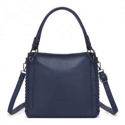 HBM2509 - Miss Lulu Textured PU Leather Crossbody Handbag with Woven Accents for Women - Navy