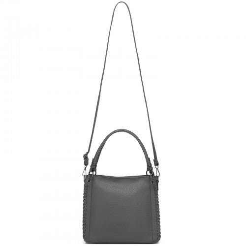 HBM2509 - Miss Lulu Textured PU Leather Crossbody Handbag with Woven Accents for Women - Grey