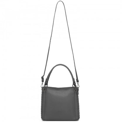 HBM2509 - Miss Lulu Textured PU Leather Crossbody Handbag with Woven Accents for Women - Grey