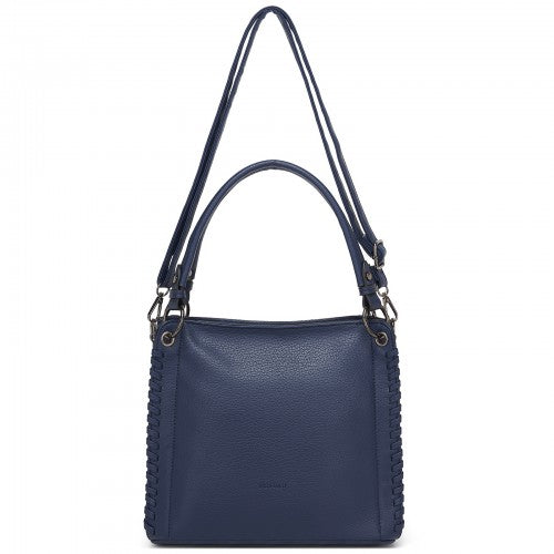 HBM2509 - Miss Lulu Textured PU Leather Crossbody Handbag with Woven Accents for Women - Navy