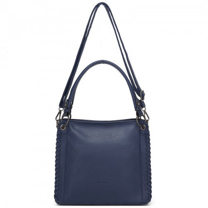 HBM2509 - Miss Lulu Textured PU Leather Crossbody Handbag with Woven Accents for Women - Navy