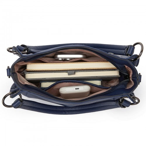 HBM2509 - Miss Lulu Textured PU Leather Crossbody Handbag with Woven Accents for Women - Navy