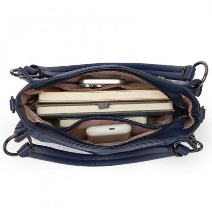 HBM2509 - Miss Lulu Textured PU Leather Crossbody Handbag with Woven Accents for Women - Navy