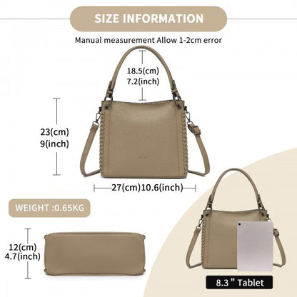HBM2509 - Miss Lulu Textured PU Leather Crossbody Handbag with Woven Accents for Women - Khaki