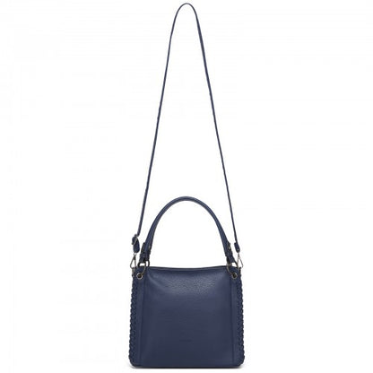 HBM2509 - Miss Lulu Textured PU Leather Crossbody Handbag with Woven Accents for Women - Navy