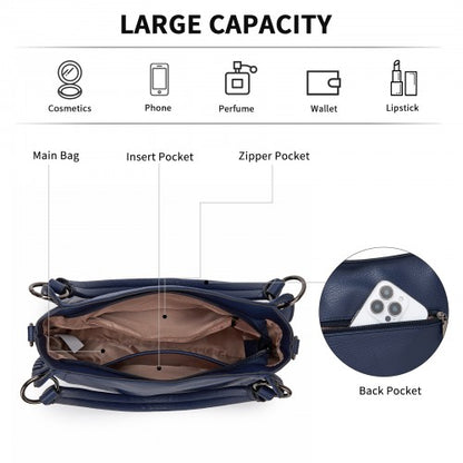 HBM2509 - Miss Lulu Textured PU Leather Crossbody Handbag with Woven Accents for Women - Navy