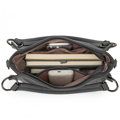 HBM2509 - Miss Lulu Textured PU Leather Crossbody Handbag with Woven Accents for Women - Grey