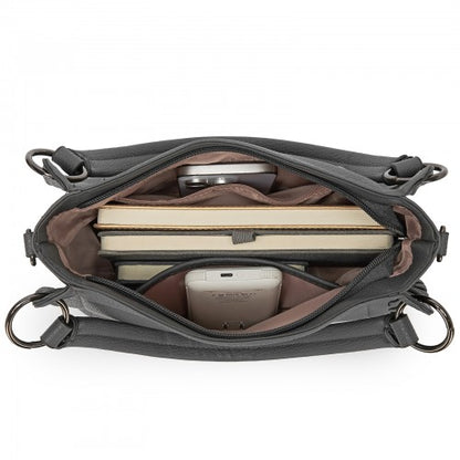 HBM2509 - Miss Lulu Textured PU Leather Crossbody Handbag with Woven Accents for Women - Grey