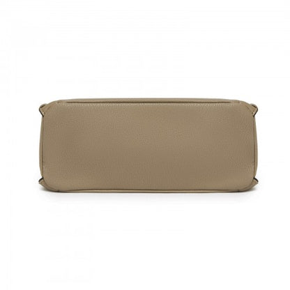 HBM2509 - Miss Lulu Textured PU Leather Crossbody Handbag with Woven Accents for Women - Khaki