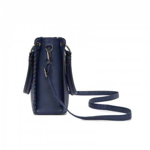 HBM2509 - Miss Lulu Textured PU Leather Crossbody Handbag with Woven Accents for Women - Navy