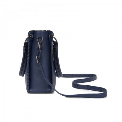 HBM2509 - Miss Lulu Textured PU Leather Crossbody Handbag with Woven Accents for Women - Navy